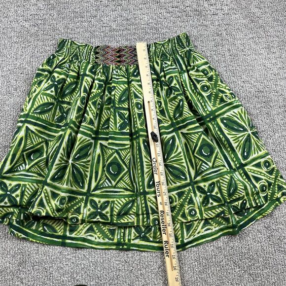 Vanessa Virginia Skirt Womens 10 Green Anthropologie Boho Geometric Embroidered - Picture 9 of 10